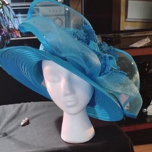 Chic Blue Women's Hat with Floral Accents